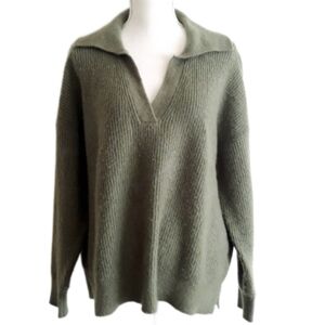 Lucky Brand Women's Collared V-Neck Knit Sweater - Size Large Army Green